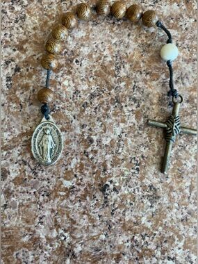 Wood Bead Prayer Rosary with Bronze Cross and Medal